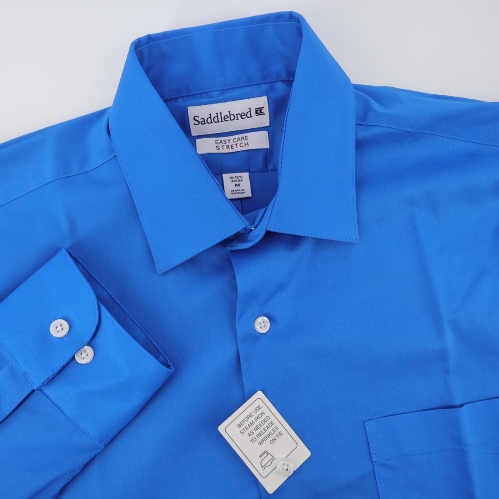 NEW Saddlebred Stretch Button Down Shirt Blue Mens Size M 15 15.5 32/33